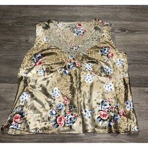 Notations SZ 2X Sleeveless Top Silky Polyester V Neck Lace Floral Crochet Cami‎